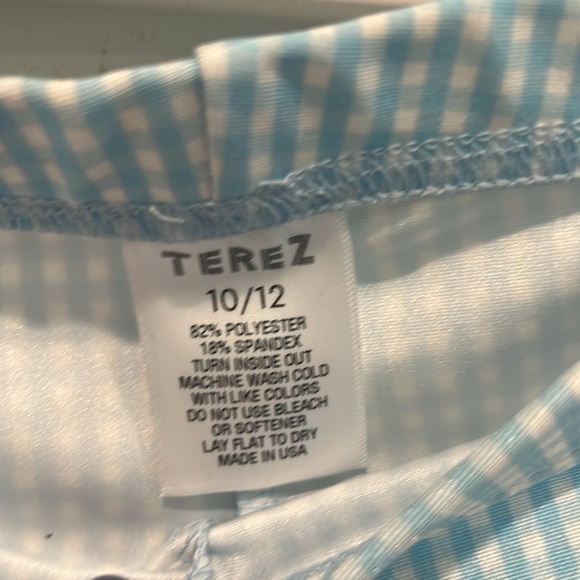 Terez Light Blue white Gingham Kids full length stretch Leggings pants 10/12 - Picture 3 of 5